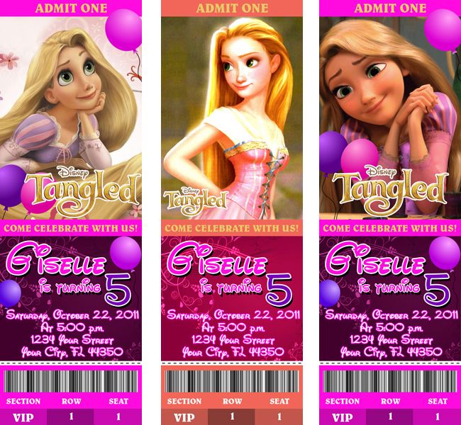 Tangled Birthday Party Personalized Ticket Invitations  