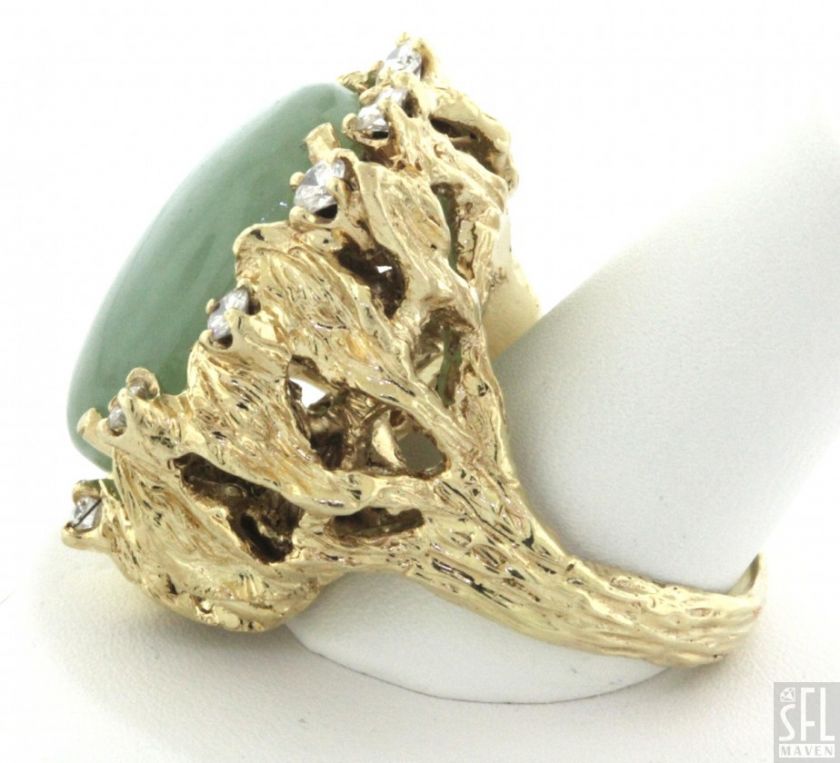   GOLD 21.20CTW VS DIAMOND/JADE FLOWER COCKTAIL RING SIZE 8.75  