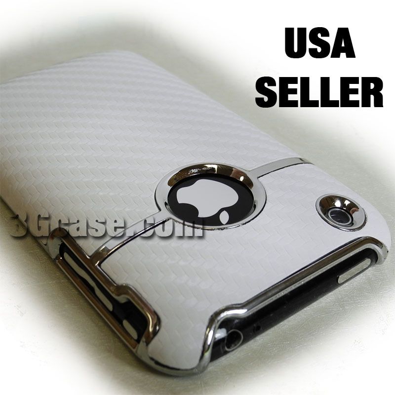 Deluxe White Carbon Chrome Back Case for iPhone 3G 3GS  