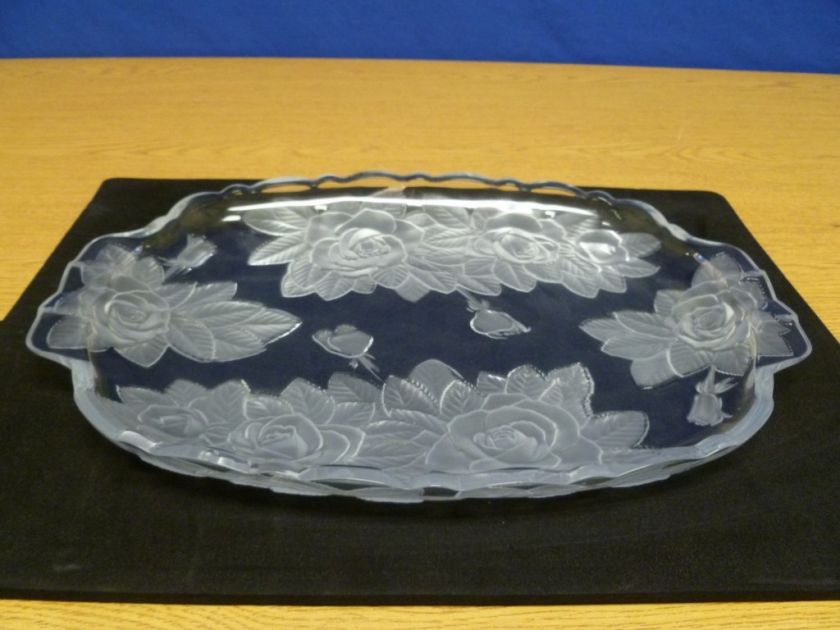 Frosted Glass Cut Flower Crystal Serving Platter V33  