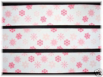 CHRISTMAS PINK FROST SNOWFLAKES GROSGRAIN RIBBON  