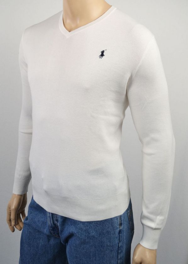 Ralph Lauren WHITE PIMA COTTON V NECK SWEATER NWT L  