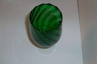 Emerald Green Swirl Glass Bowl Air Twisted Stem Goblet  