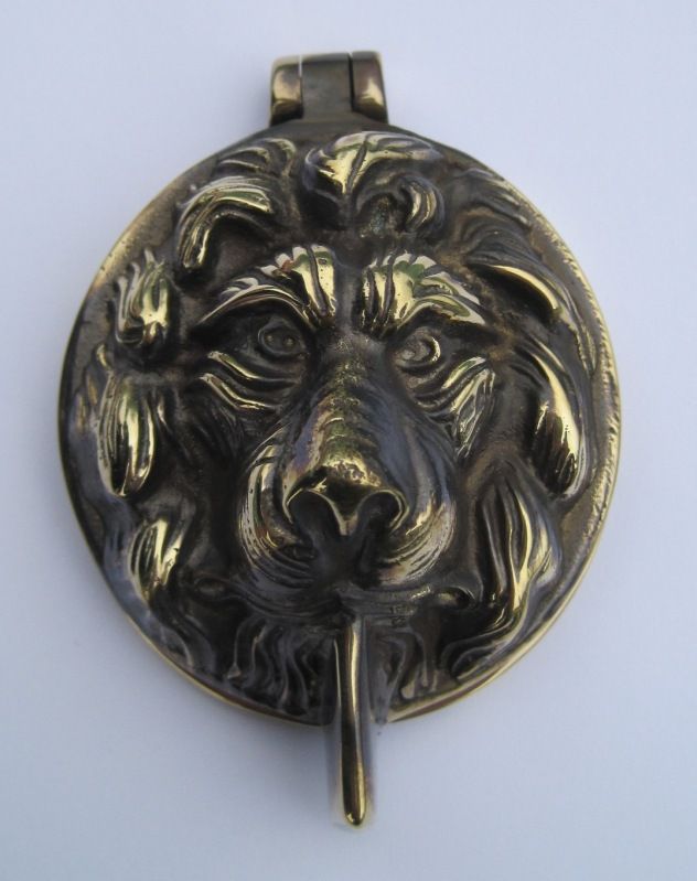 Antique Brass Lock Cover and Knocker Lions Head  