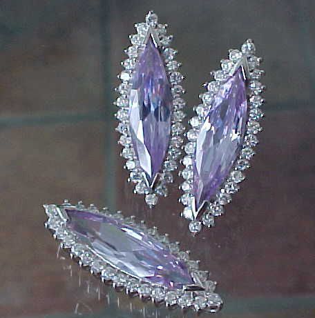 Vintage style MARQUISE Lavender cz Rhodium 925 Sterling Omega EARRINGS 