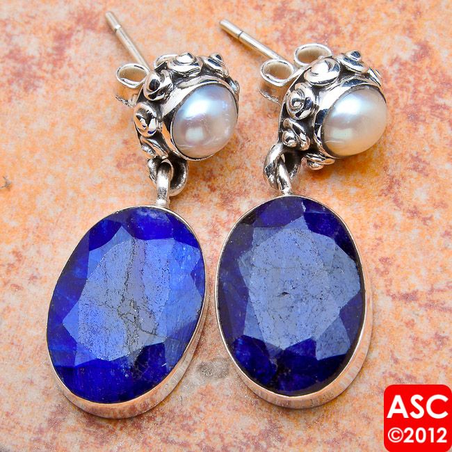 SAPPHIRE, PEARL .925 SILVER EARRINGS 1  