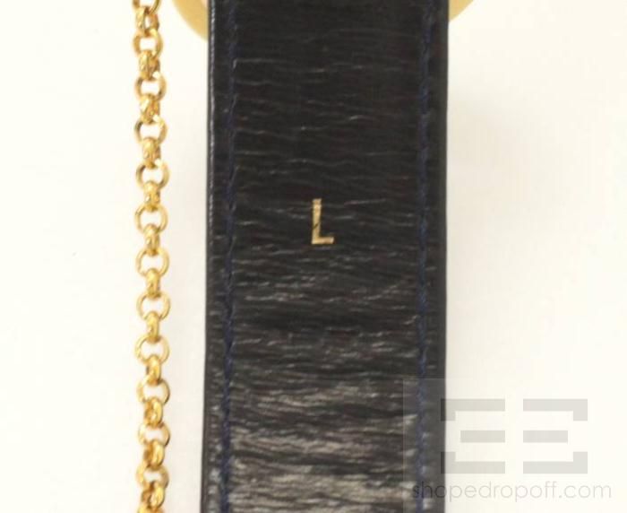 Cartier Navy Leather & Gold Chain Loop Jeweled Buckle Belt Size Large 