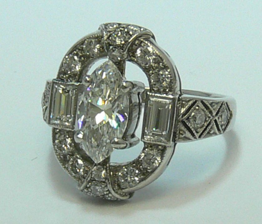 24cts Exceptional Antique Art Deco Marquise Diamond Engagement Ring 