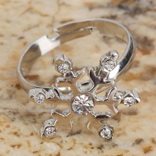   Shinning Snowflake shaped Style Adjustable rhinestone alloy Rings