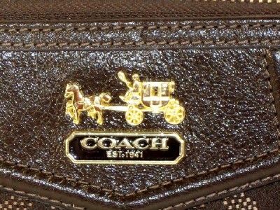 Coach 44422 Brown Canvas Madison Dotted Zippy Wallet Wristlet Clutch 