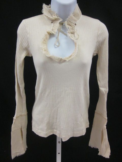 BURNING TORCH Beige Ribbed Scoop Long Sleeve Top Sz P  