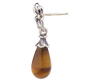 NEW ANN KING STERLING/18K TIGERS EYE TEARDROP EARRINGS  