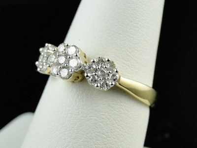 10K YELLOW GOLD 3 STONE DIAMOND CLUSTER ENGAGEMENT RING 1/2 CT  