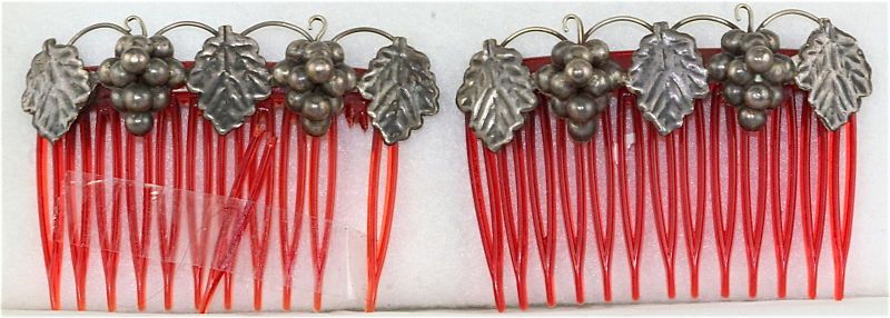 VTG MEXICAN STERLING SILVER HAIR COMBS GRAPES LEAVES  