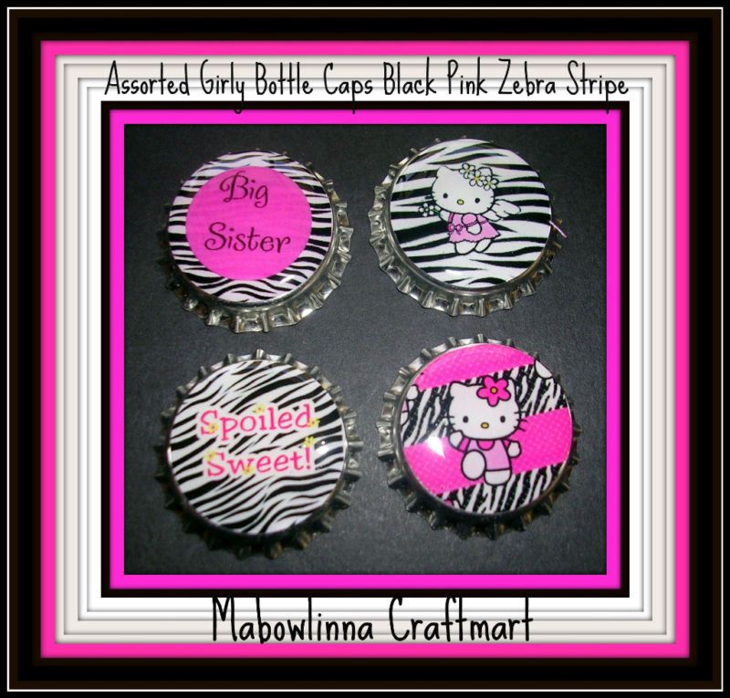 PC HELLO KITTY ZEBRA BOTTLE CAPS BOW CENTER CHOKER  