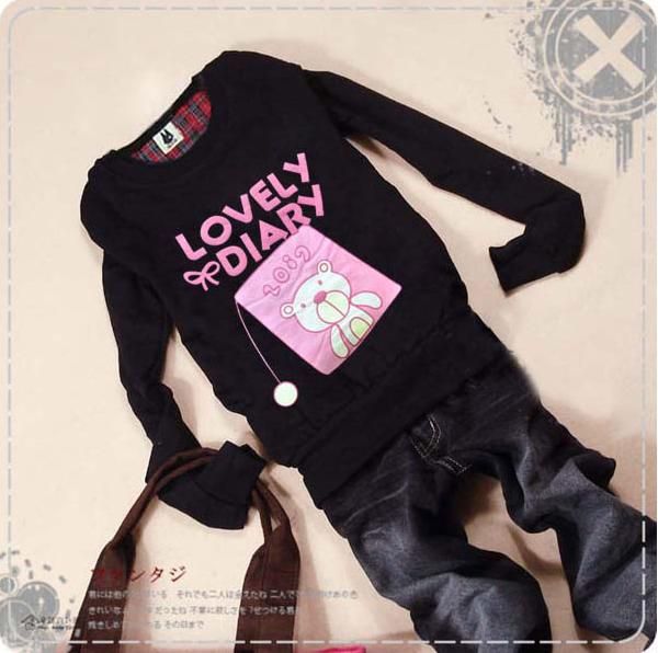 Womens Grils Cute Trendy Diary Bear Winnie Black Sweatshitt Top US 