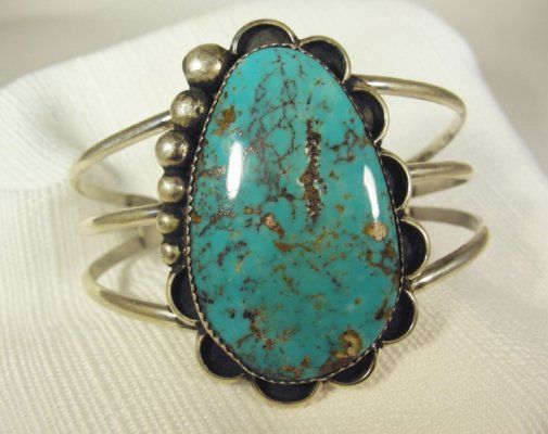 NATIVE AMERICAN PAWN STERLING SILVER TURQUOISE BRACELET  