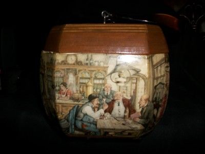 VINTAGE ANTON PIECK WOOD DECOUPAGE BOX PURSE WITH LUCITE HANDLE  