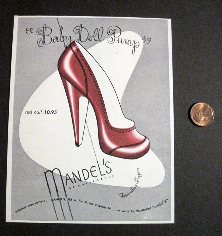   Vintage Madels of California Baby Doll Pumps Red Shoe 40s Print Ad