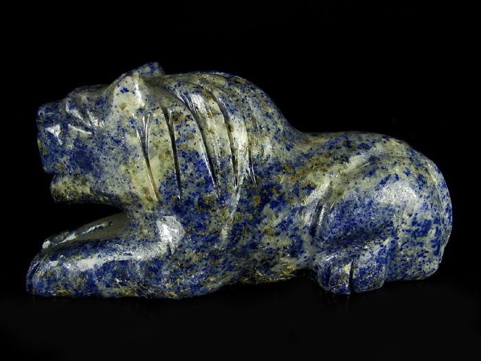 RARE Old Lapis Carved Lion Egyptian Idol Statue  