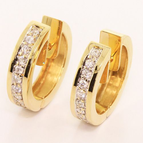   14k Yellow Gold Round Diamond Hinged Huggie Style Earrings  