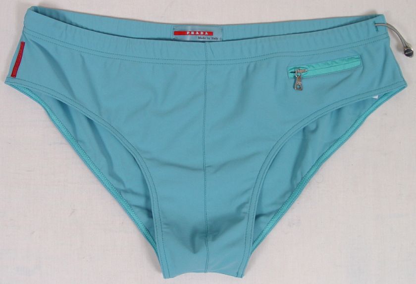 PRADA SWIMSUIT $285 LIGHT BLUE LOGO BEACHWEAR SWIM BRIEF BATHING SLIP 