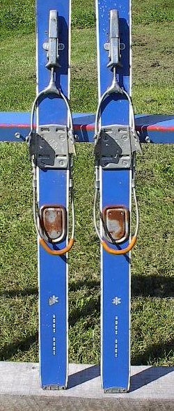 great pair of old wooden skis with interesting character The skis 