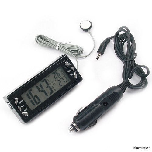 Digital Car Indoor Outdoor Thermometer w/ Alarm Clock  