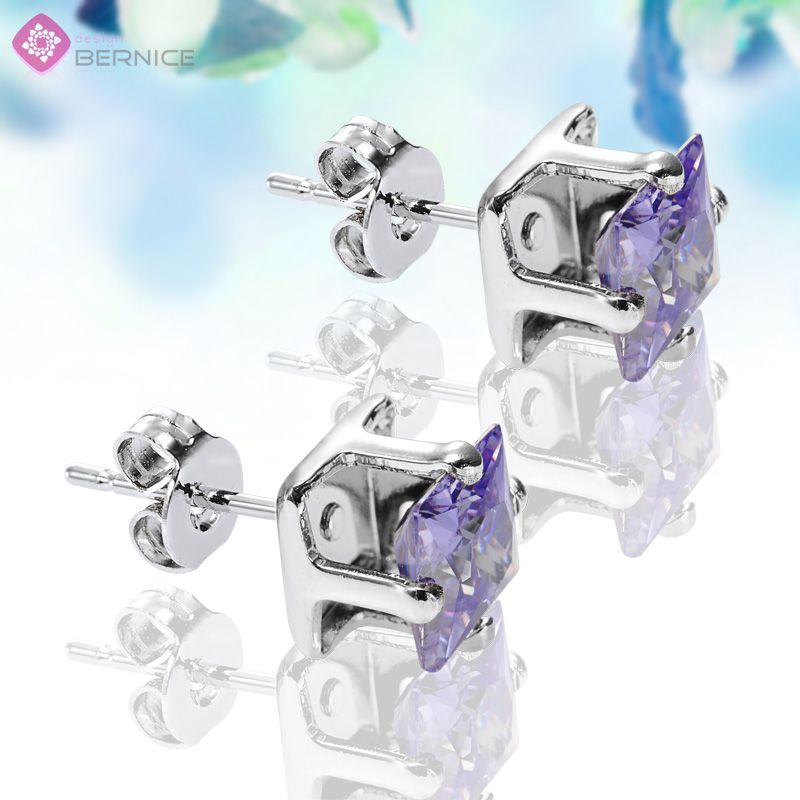   JEWELRY PRINCESS CUT TANZANITE WHITE GOLD 18GP STUD EARRINGS  