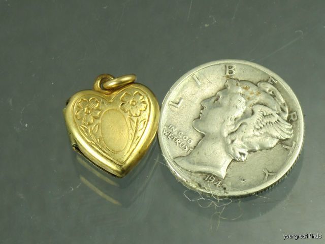 TINY VINTAGE LA MODE 1/20 12K GOLD FILLED HEART SHAPED LOCKET GREAT 