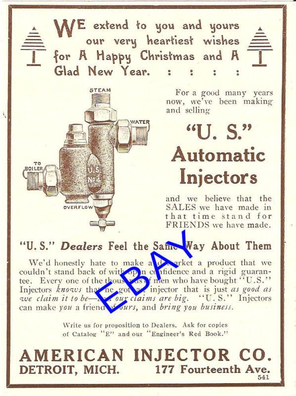 1912 AMERICAN U. S. AUTOMATIC STEAM ENGINE INJECTOR AD  