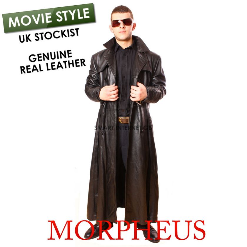 MORPHEUS Mens Full Length Leather Trench Coat Jacket  