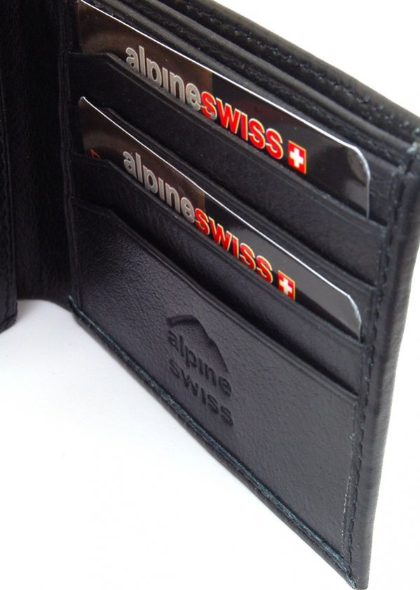 Mens Leather Wallet Alpine Swiss Bifold Trifold Hybrid Foldout ID Euro 