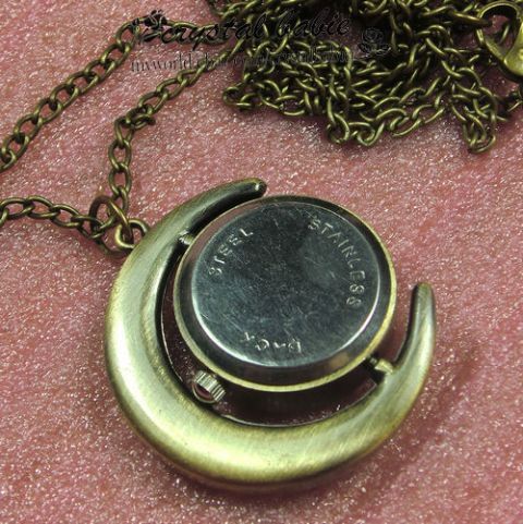   Revolving Moon Quartz Pocket Pendant Watch Necklace Sweater Chain