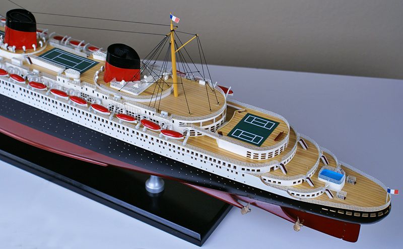 SS Normandie cruise ship wood model French ocean liner wooden boat 