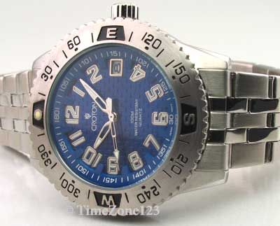 MENS CROTON STEEL 10 ATM DATE NEW WATCH CA301049SSBL  