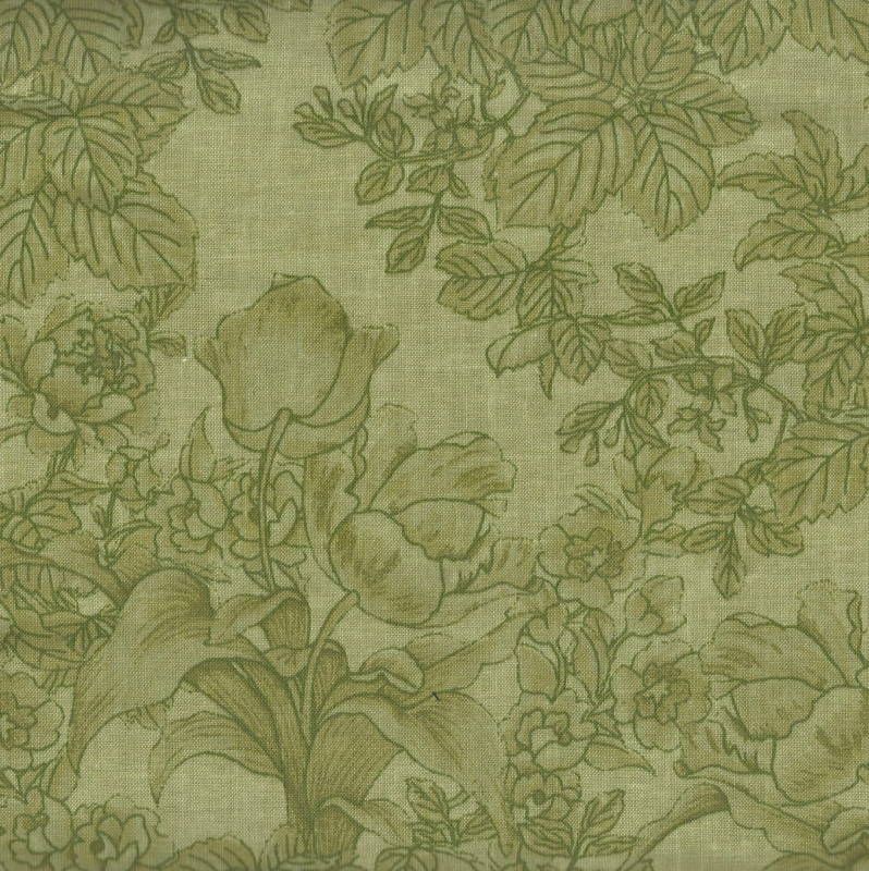 QUILT FABRIC 611L OLIVE GREEN LARGE FLORAL TONAL BTY  