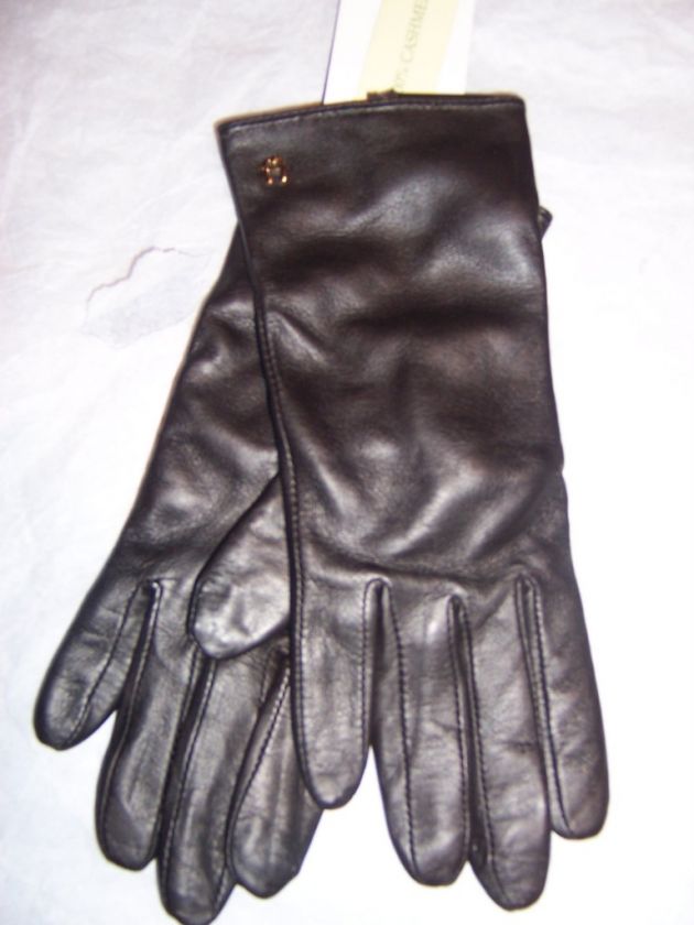 Etienne Aigner 100% Cashmere lined Gloves,Gold logo A  