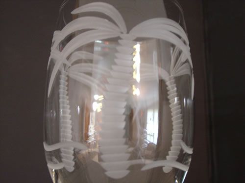 Palm Tree Water Glass Carved Crystal Stemmed  