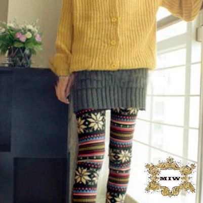   XL New *Knit Wool Like* thermal Leggings w colorful seasonal patterns