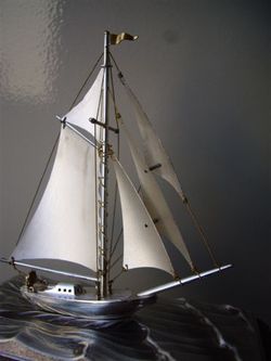 FINEST SIGNED JAPANESE HAND MADE STERLING SILVER 960 MODEL YACHT SHIP 