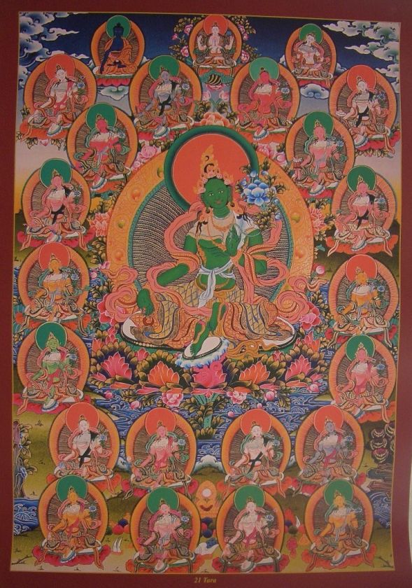 21 TARAS GREEN TARA Tibetan Thangka Poster for Dharma  