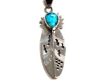 Leonard Nez –Native American Silver & Turquoise Feather  