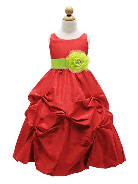 Red Taffeta Flower Girl Dress Pick Your Sash Size 2 4 6 8 10 12  710 