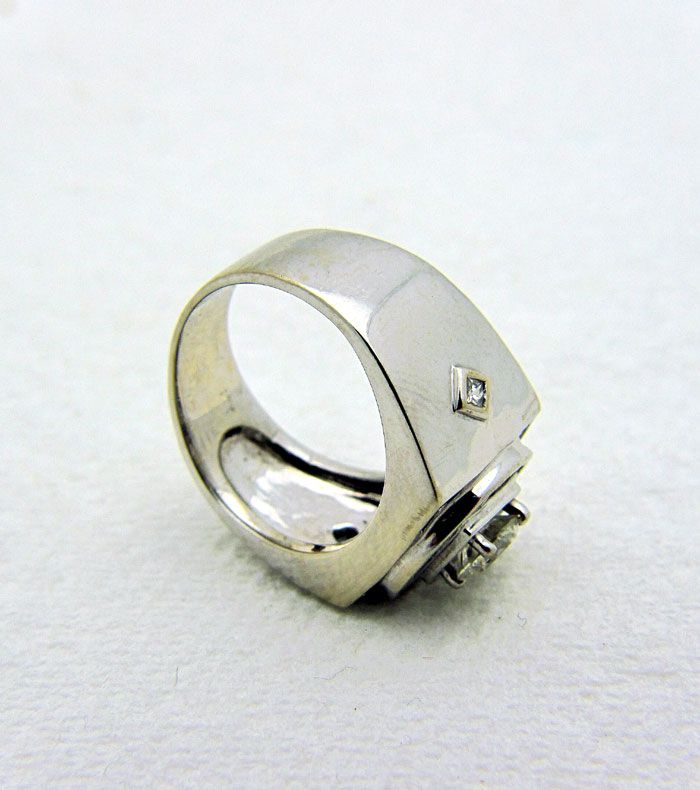 14K WHITE GOLD Pinky RING with DIAMOND & ACCENTS 9.3g  