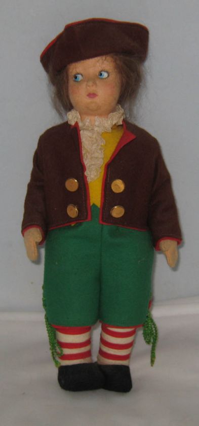 GORGEOUS 1920s LENCI CLOTH FELT DOLL COLONIAL MAN 13 TALL ALL 