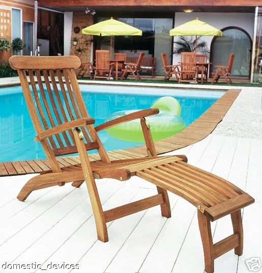 Eucalyptus Outdoor Folding Steamer Chair With Foot Rest  