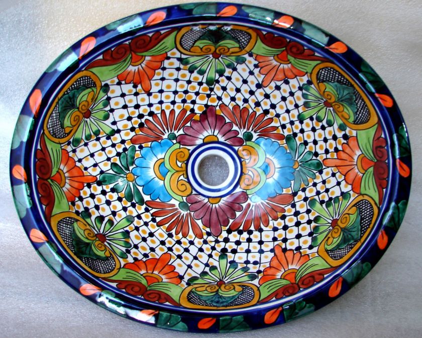 TALAVERA CERAMIC BATHROOM SINK HAND MADE & PAINTED COLORED STYLISH 