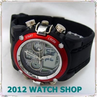 FREE New RED LED Analog Digital Mens Quartz Watches  