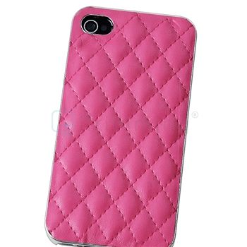 Pink Deluxe Leather Chrome Case Cover For Apple AT&T Verizon iPhone 4S 